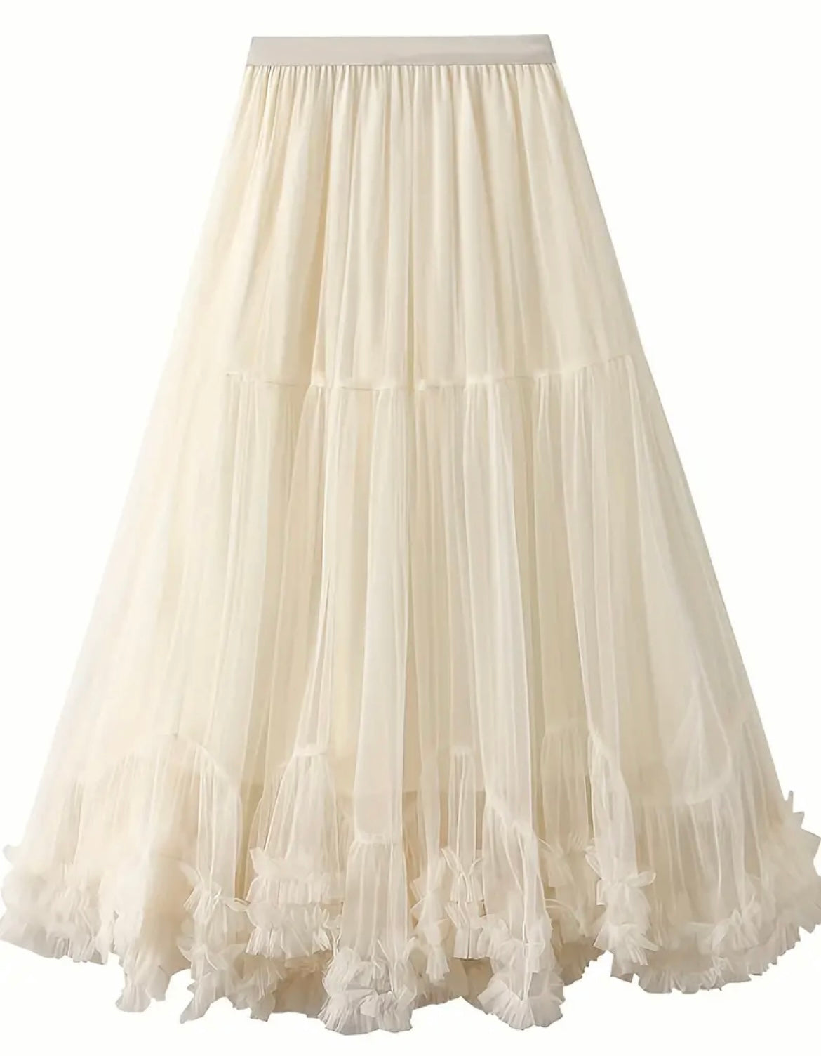 Ruffle Mesh Midi Skirt